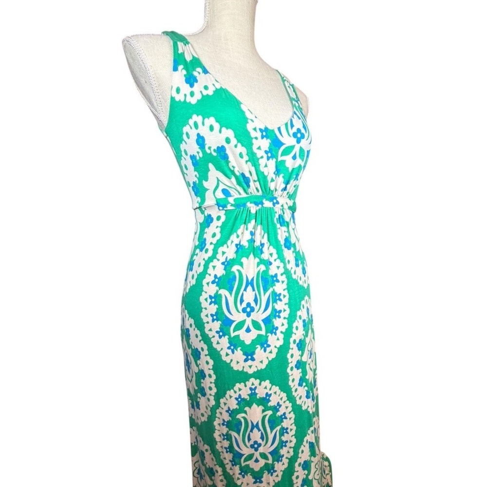 Boden Green Blue Floral Medallion Viscose Maxi Dress Sleeveless US 2R Resortwear - Picture 3 of 14